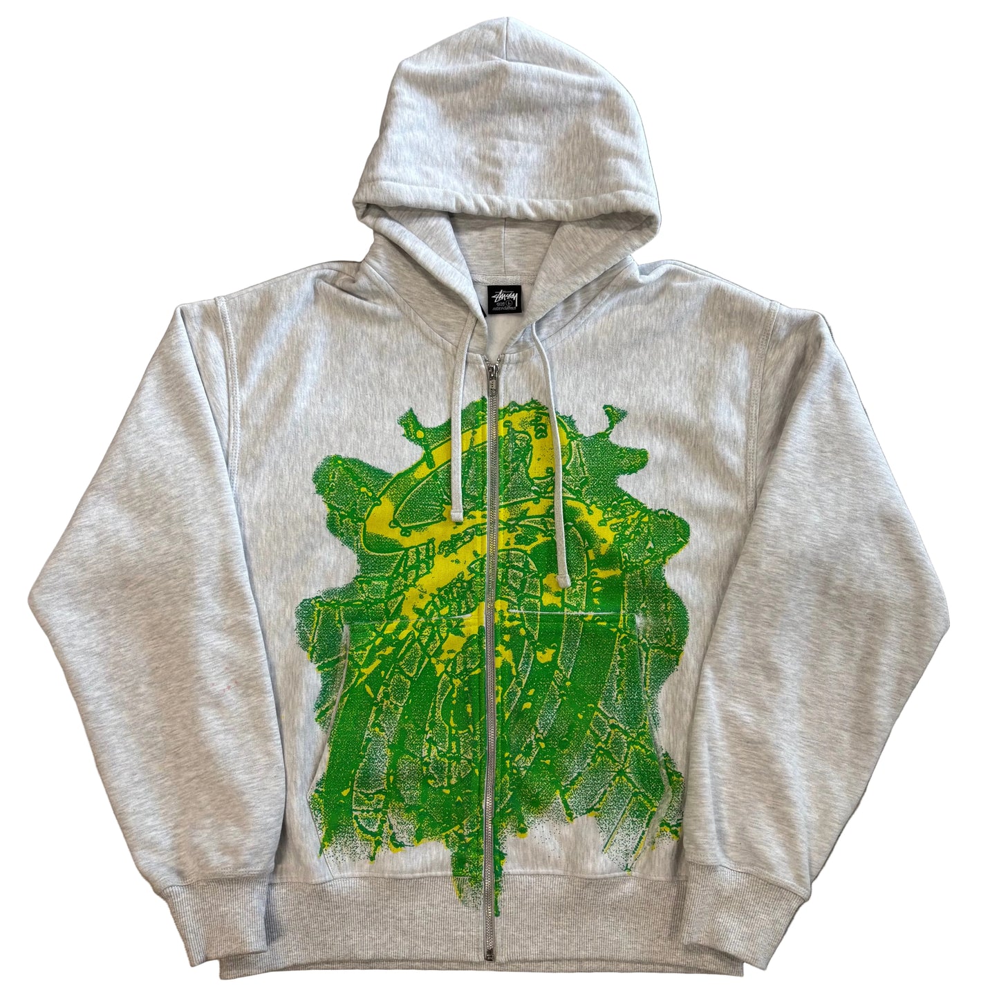 USED Stussy Web Zip Hoodie Ash Grey