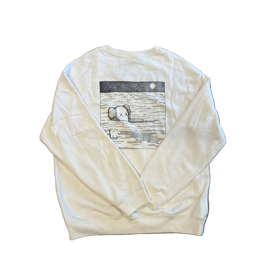 USED KAWS x Uniqlo "Swimming Artbook Cover" Graphic Crewneck White