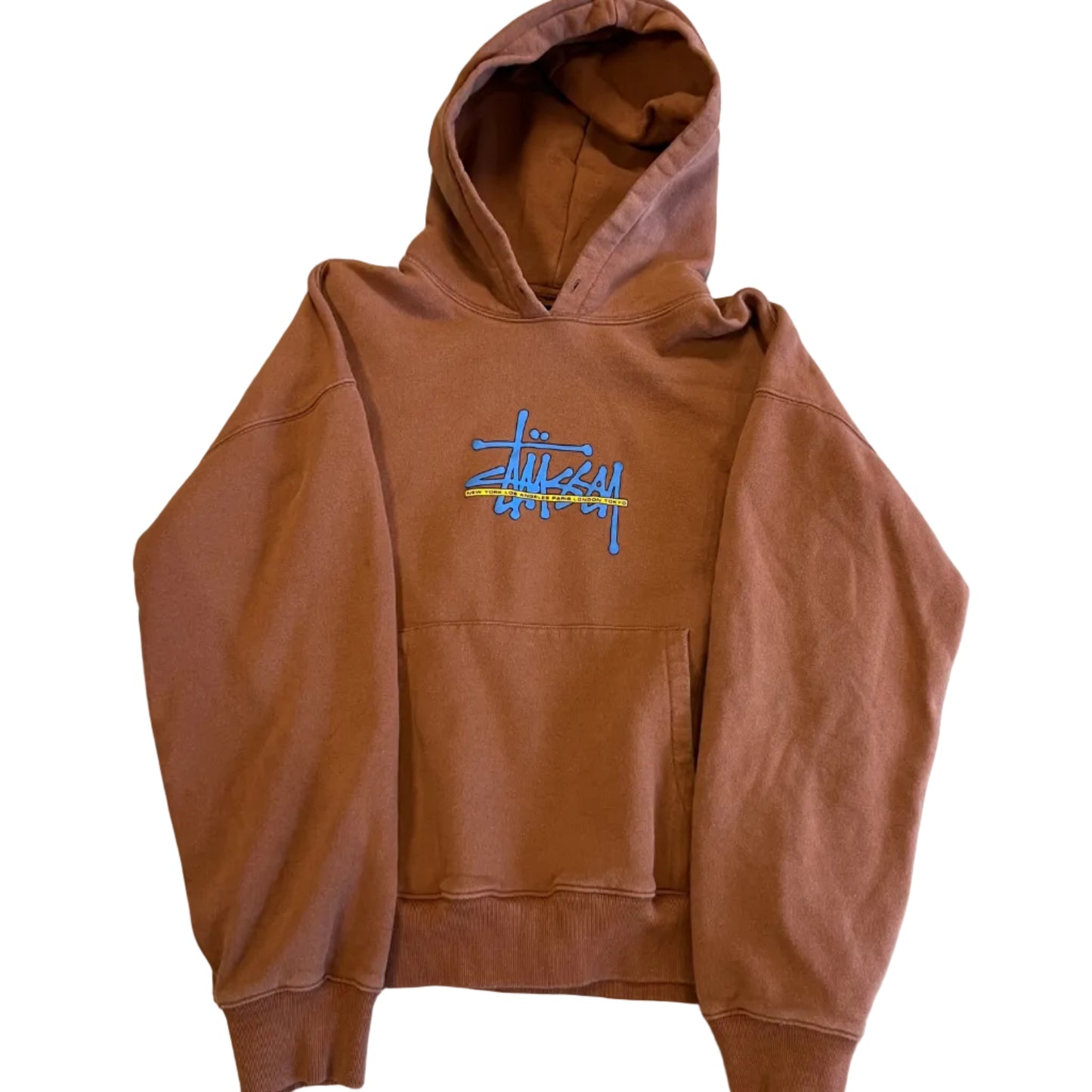 USED Stussy Cities Puff Print Hoodie Brown