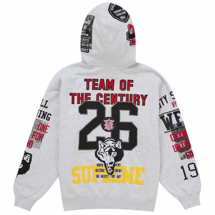 Supreme Warriors Applique Zip Up Hooded Sweatshirt — Ash Grey
