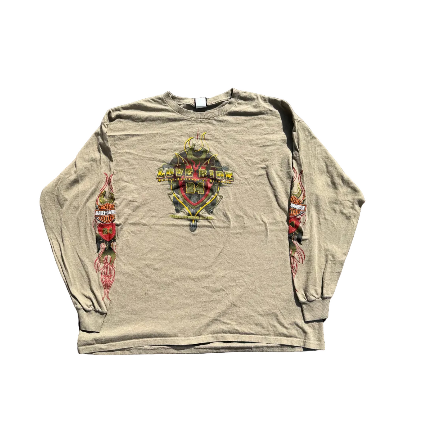 Vintage Harley Love Ride LS Tee Tan