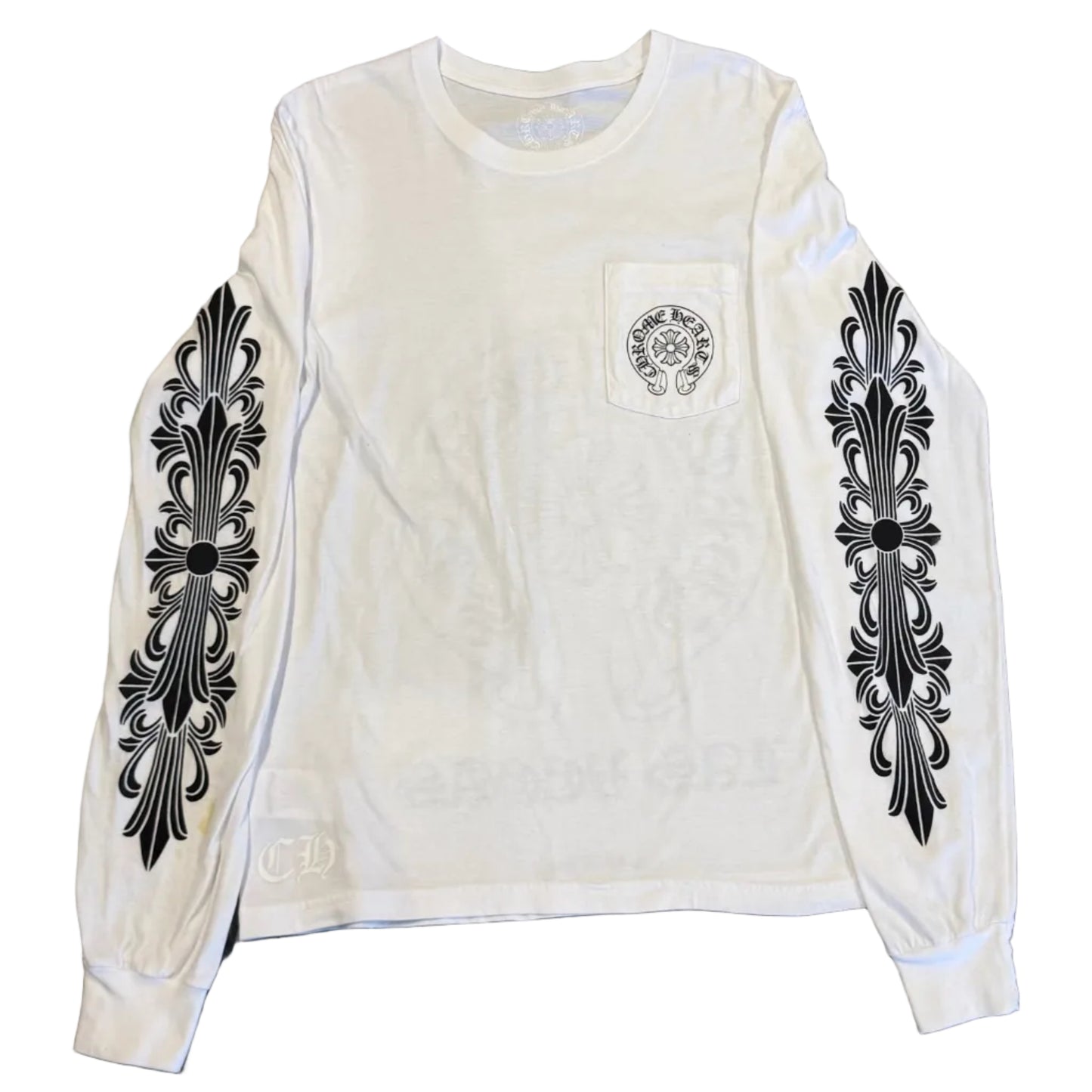 USED Chrome Hearts Las Vegas Floral Horseshoe LS Tee White