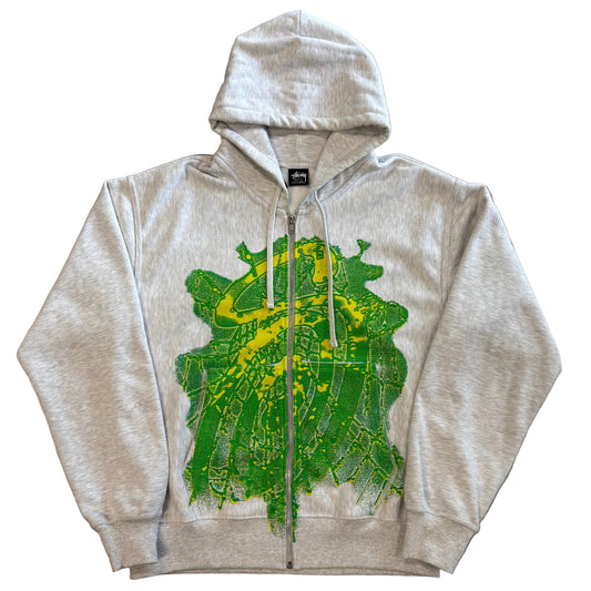 USED Stussy Web Zip Hoodie Ash Grey