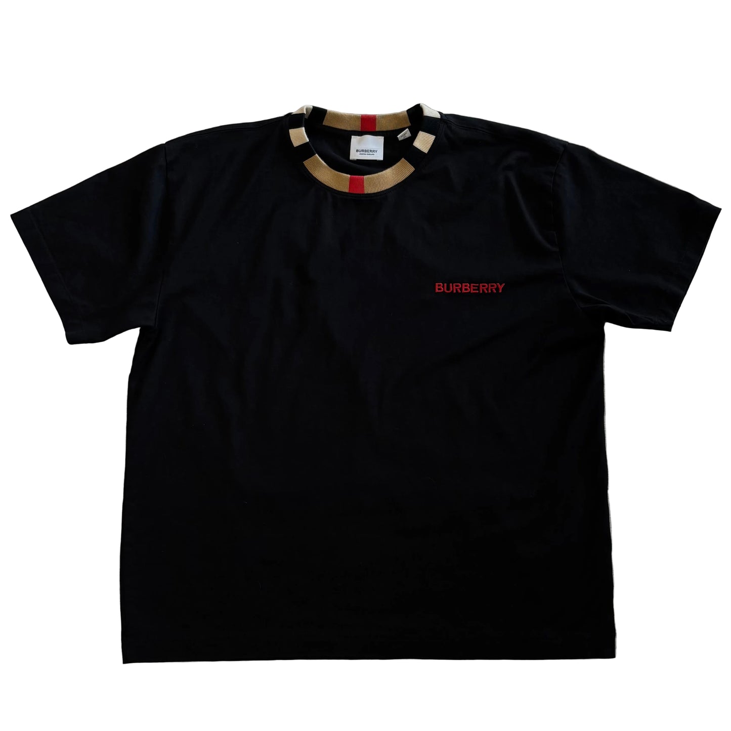 USED Burberry Icon Trim Cotton Tee Black