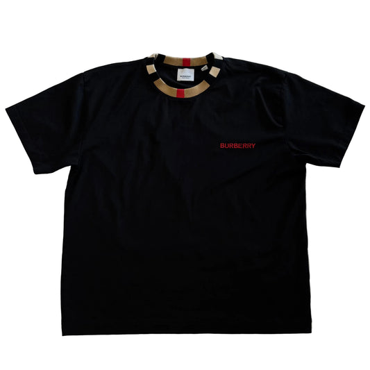 USED Burberry Icon Trim Cotton Tee Black
