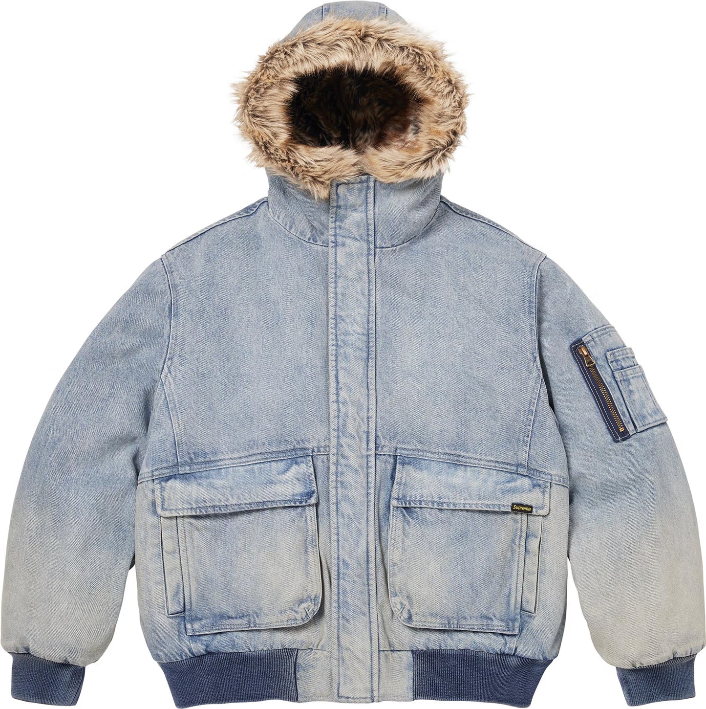 Supreme Reversible Faux Fur Hooded Work Jacket Blue