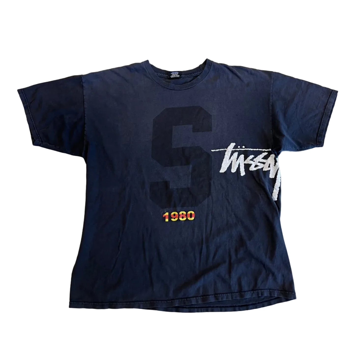 USED Stussy Distressed 1980 Tee Black