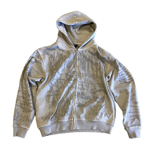 Revenge Skater Zip Up Hoodie Grey