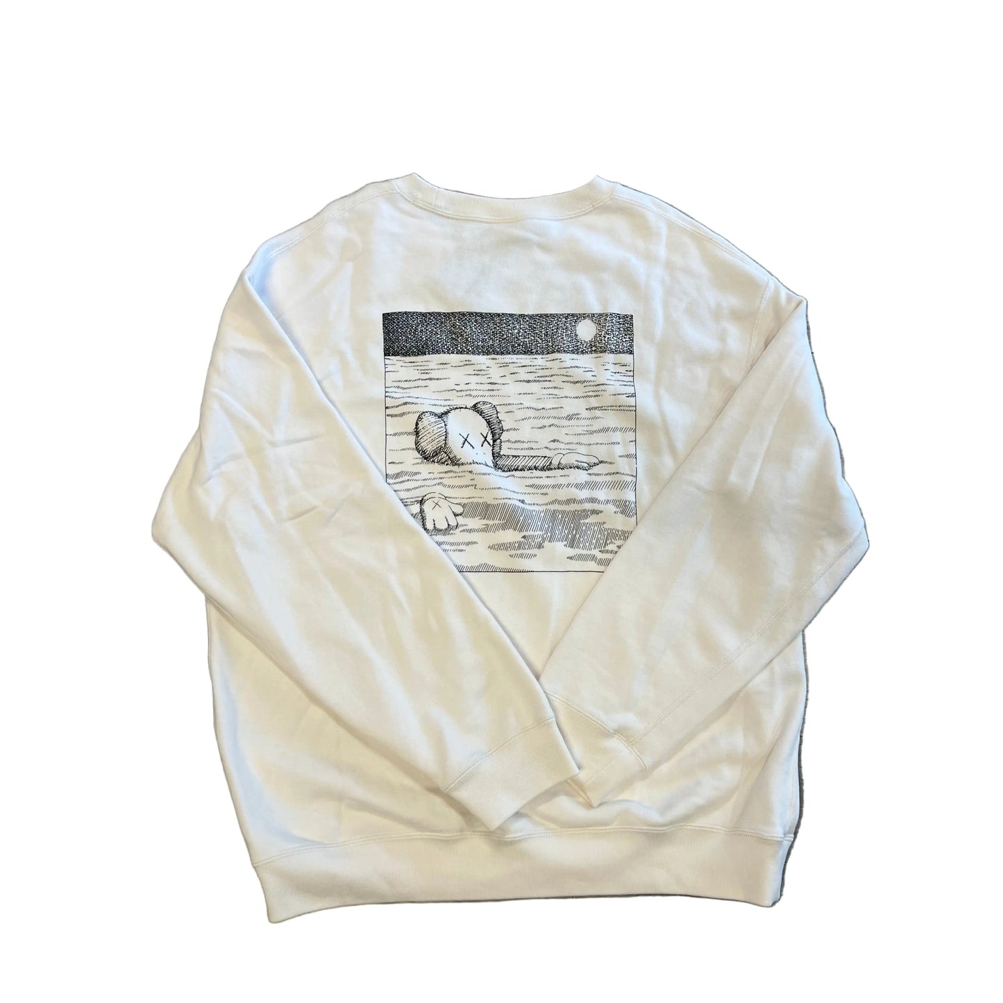 USED KAWS x Uniqlo "Swimming Artbook Cover" Graphic Crewneck White