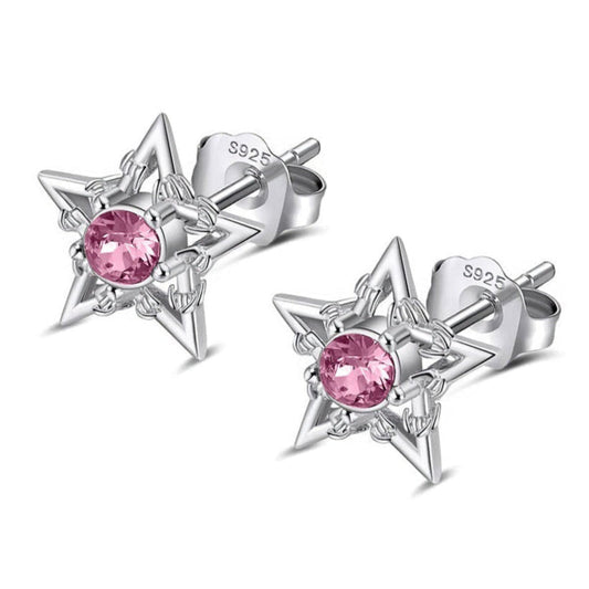 SILVER BARBWIRE STAR EARRINGS - PINK