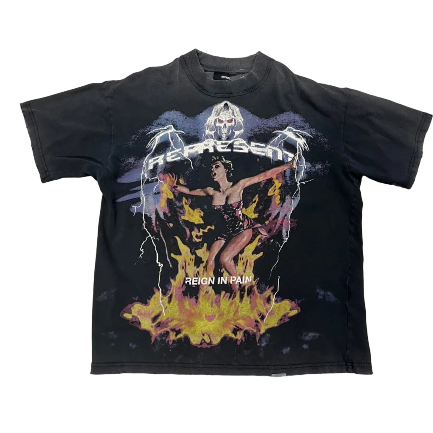 USED Represent Spirit Reaper Reign In Pain T-Shirt Vintage Black
