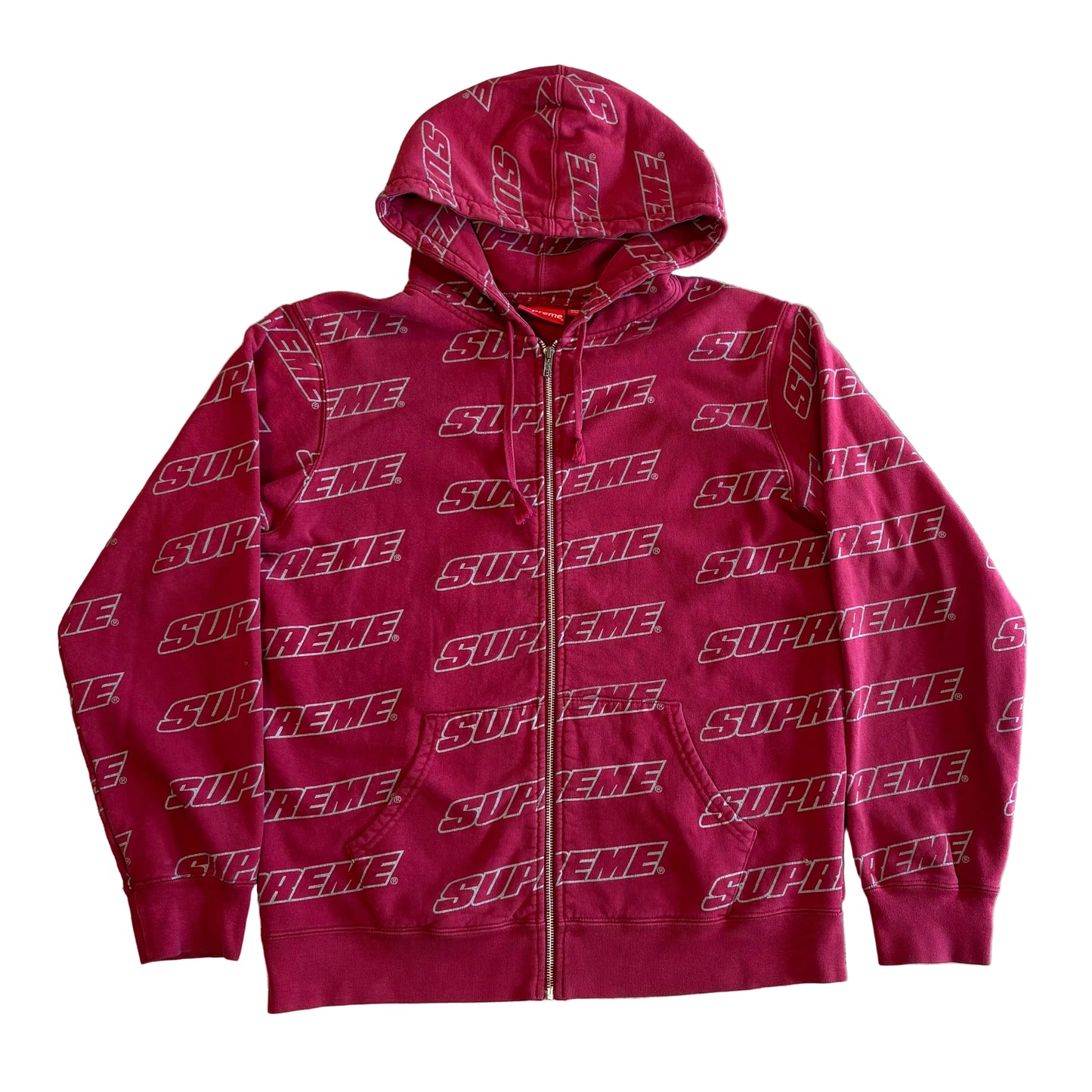 USED Supreme Repeat Zip Up Hoodie Cardinal