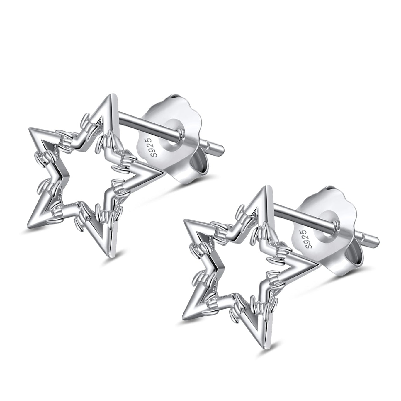 SILVER BARBWIRE STAR EARRINGS