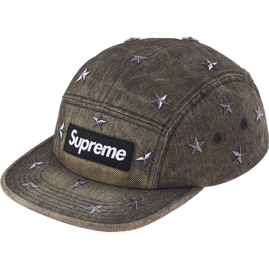 Supreme Stars Studded Denim Camp Cap Washed Black