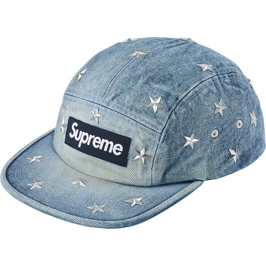 Stars Studded Denim Camp Cap Washed Indigo
