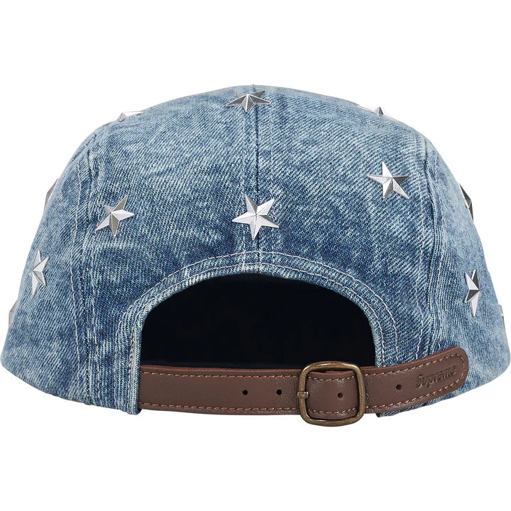 Stars Studded Denim Camp Cap Washed Indigo