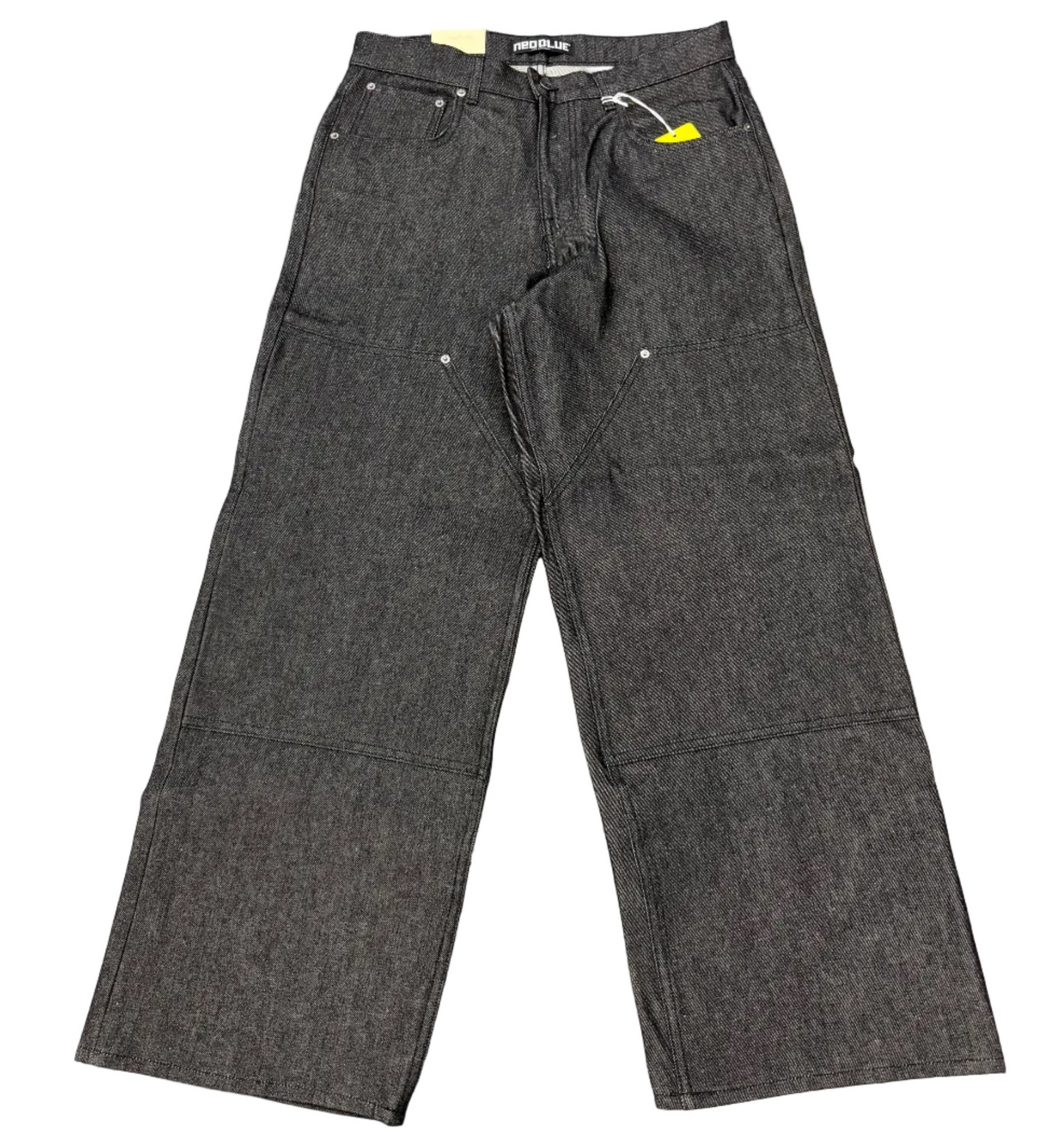 Black Raw Denim Double Knee Jeans