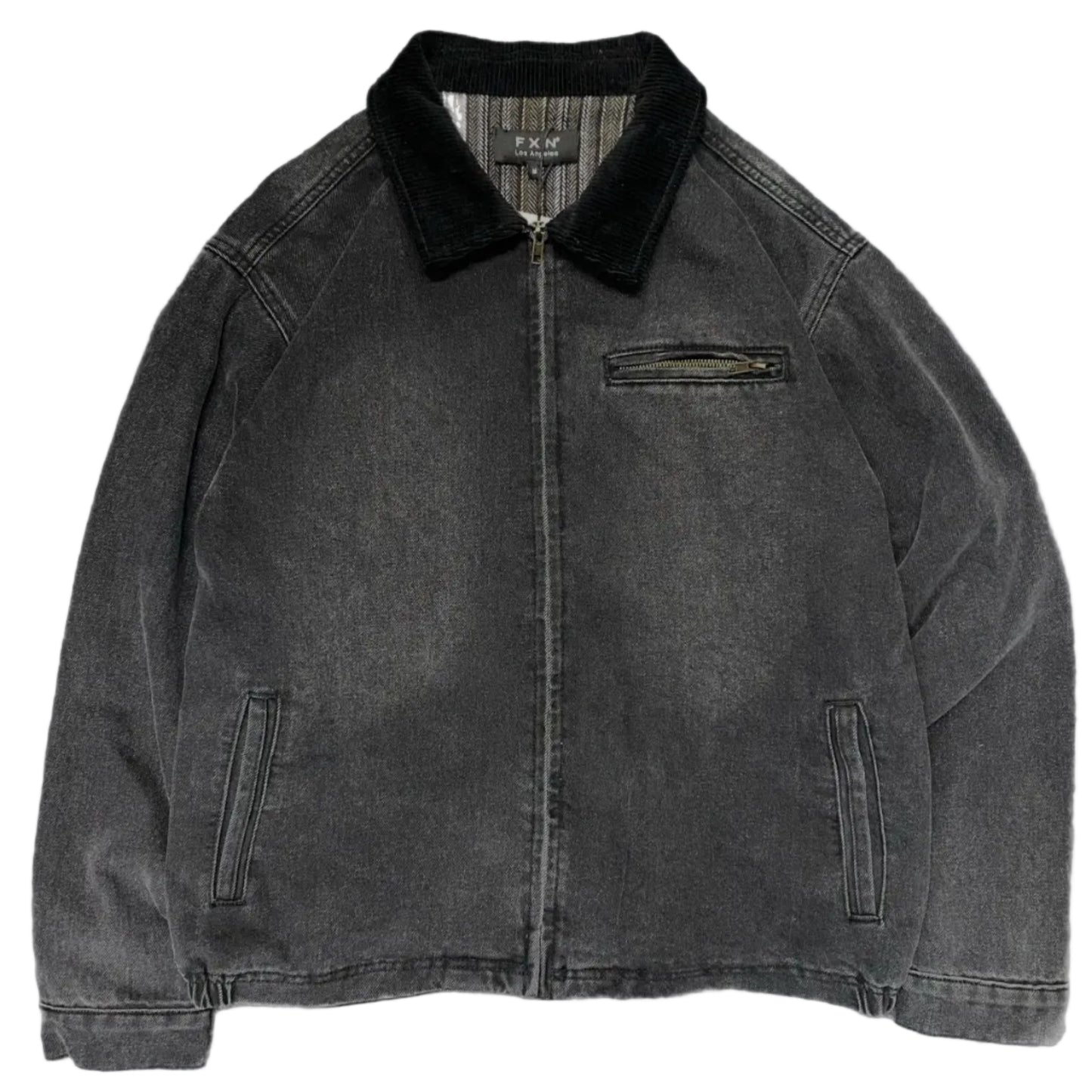 Corduroy Collar Denim Jacket Wool Lining Black
