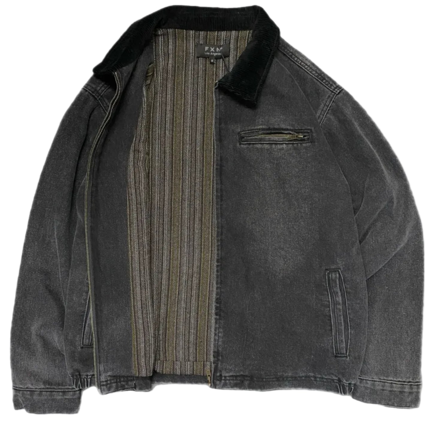 Corduroy Collar Denim Jacket Wool Lining Black