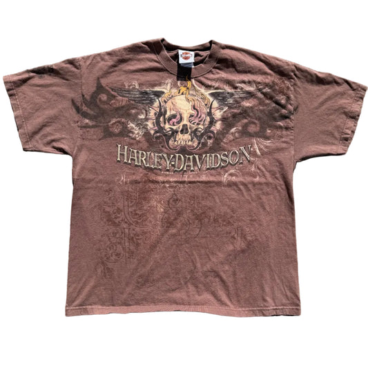 Vintage Harley 2008 Skull Tee Brown