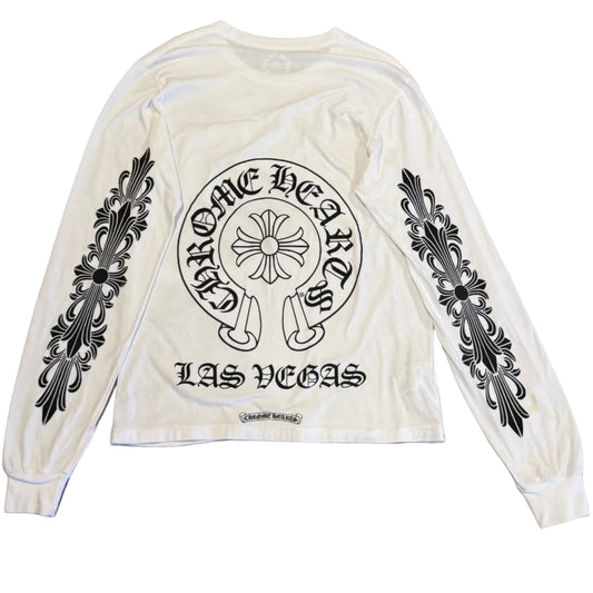 USED Chrome Hearts Las Vegas Floral Horseshoe LS Tee White