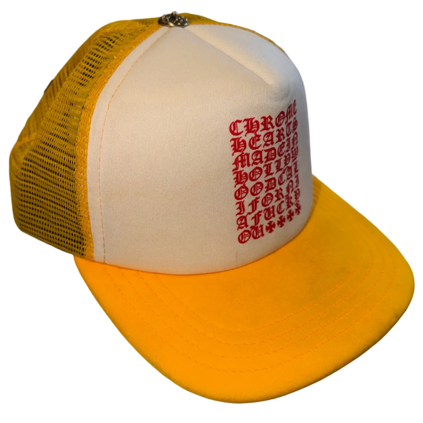 USED Chrome Hearts Eyechart Trucker Hat White/Yellow