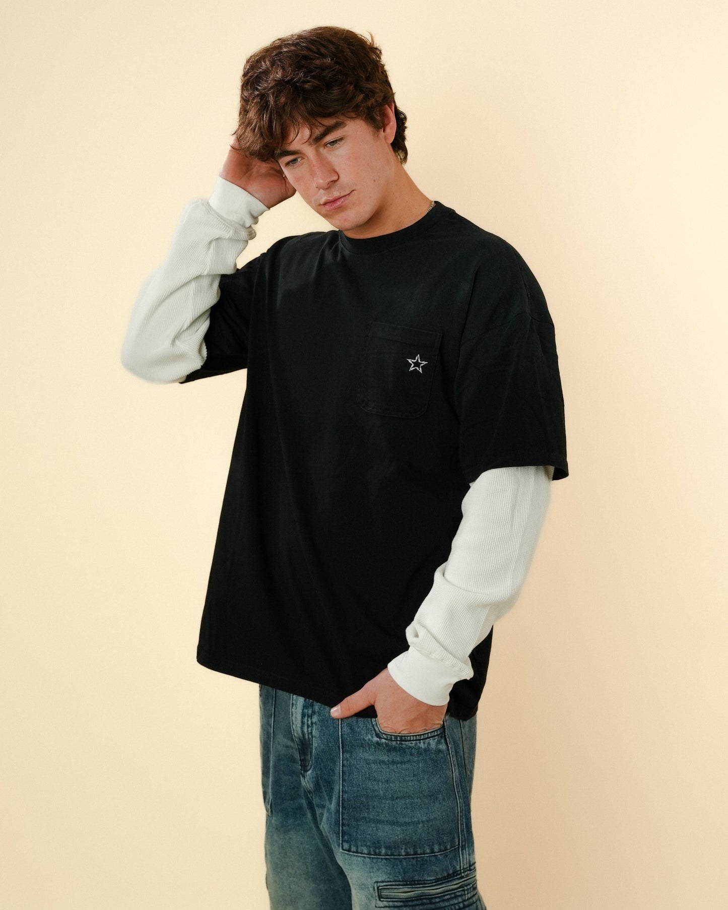 TWOFER WAFFLE LONG-SLEEVE - VINTAGE BLACK