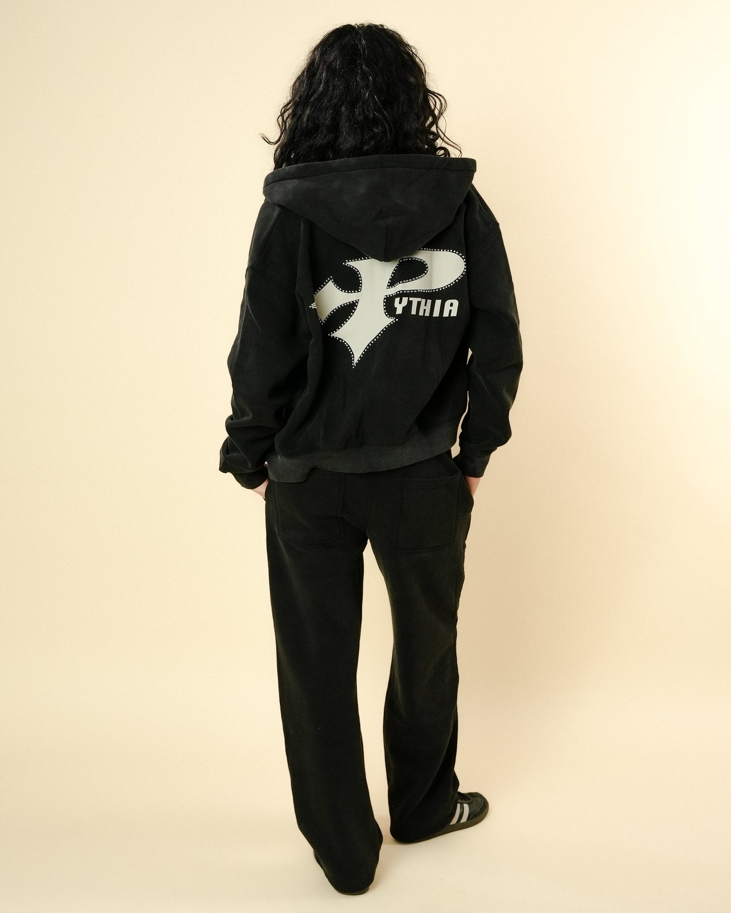 STUDDED LOGO HOODIE - WASHED BLACK