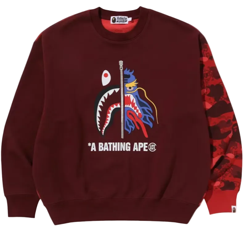 BAPE x CLOT Camo Shark Crewneck Red