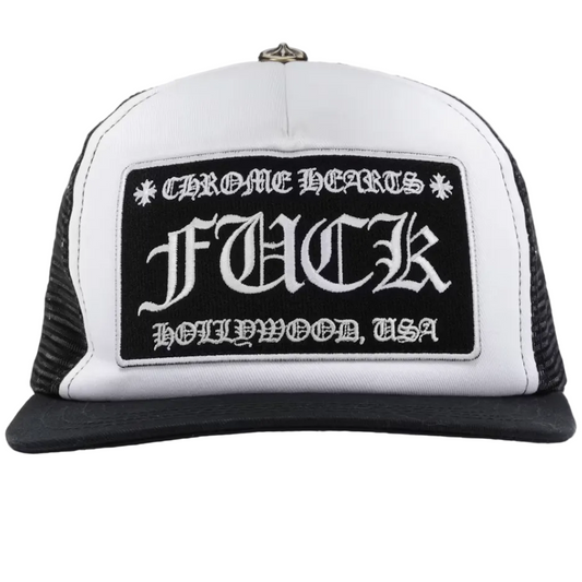 Chrome Hearts FUCK Hollywood Trucker Hat Black/White