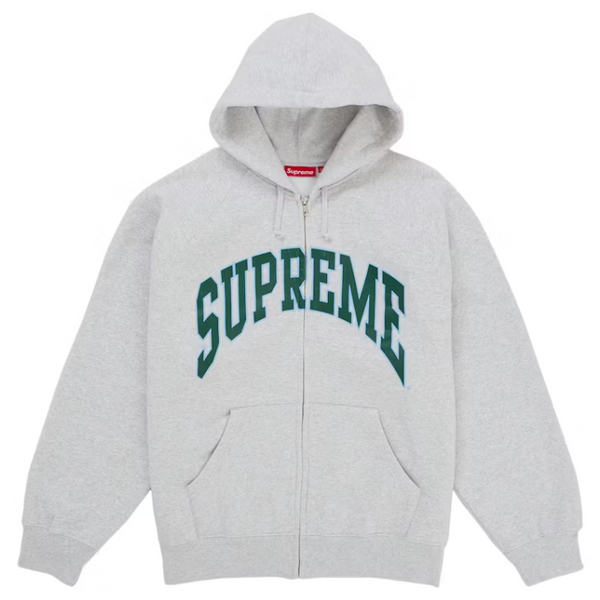 Supreme Cracked Raglan Zip Up Hooded Sweatshirt Ash Grey