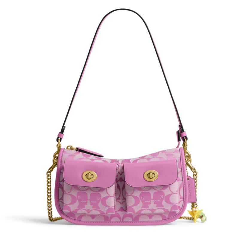 Coach x Brain Dead Twin Turnlock Waverly Bag In Signature Jacquard Brass/Fuchsia