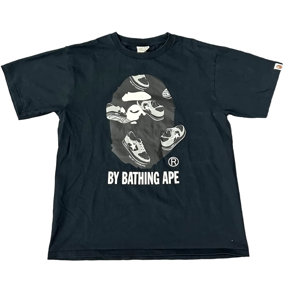 USED Bape BapeSta Head Black Logo Tee Black